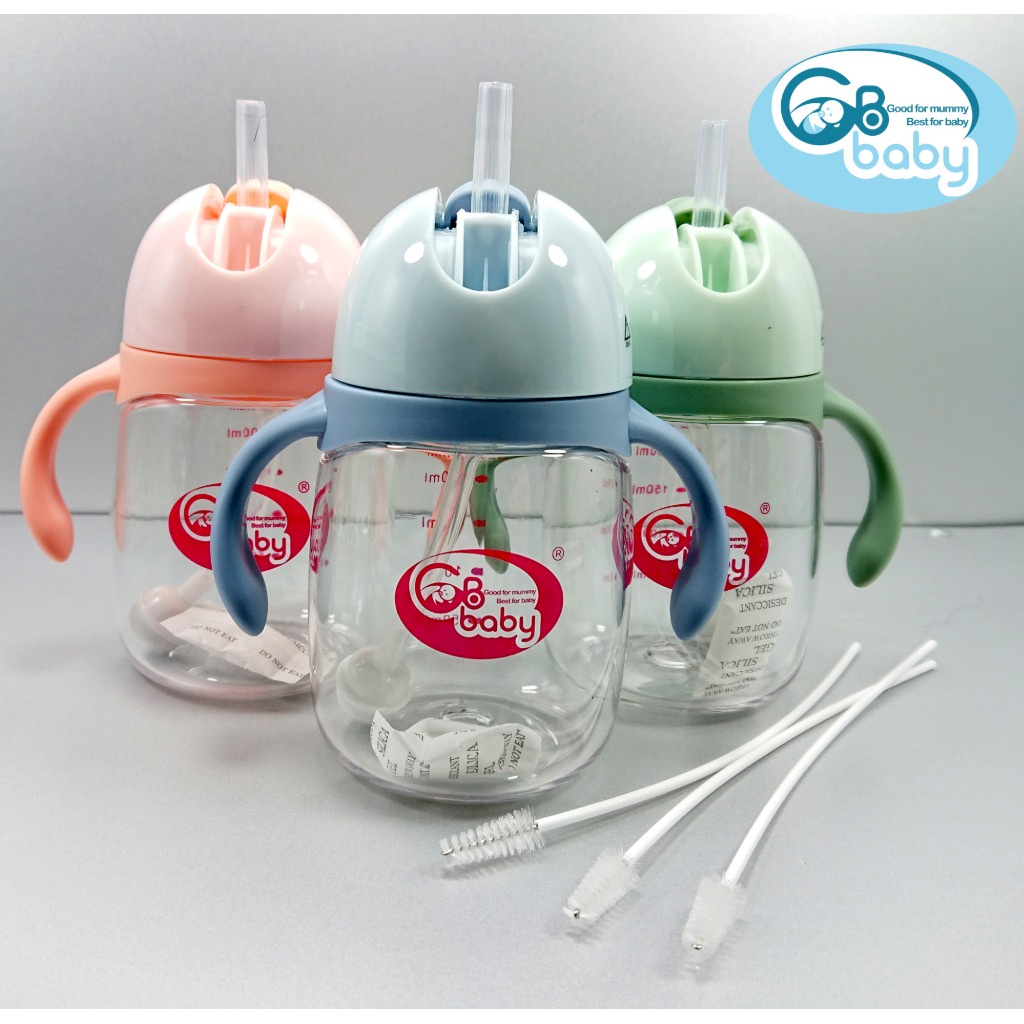 Bình tập uống nước cho bé GB-BABY 270ml kèm chổi vệ sinh ống hút, Cốc tập uống nước hình ngộ nghĩnh chính hãng