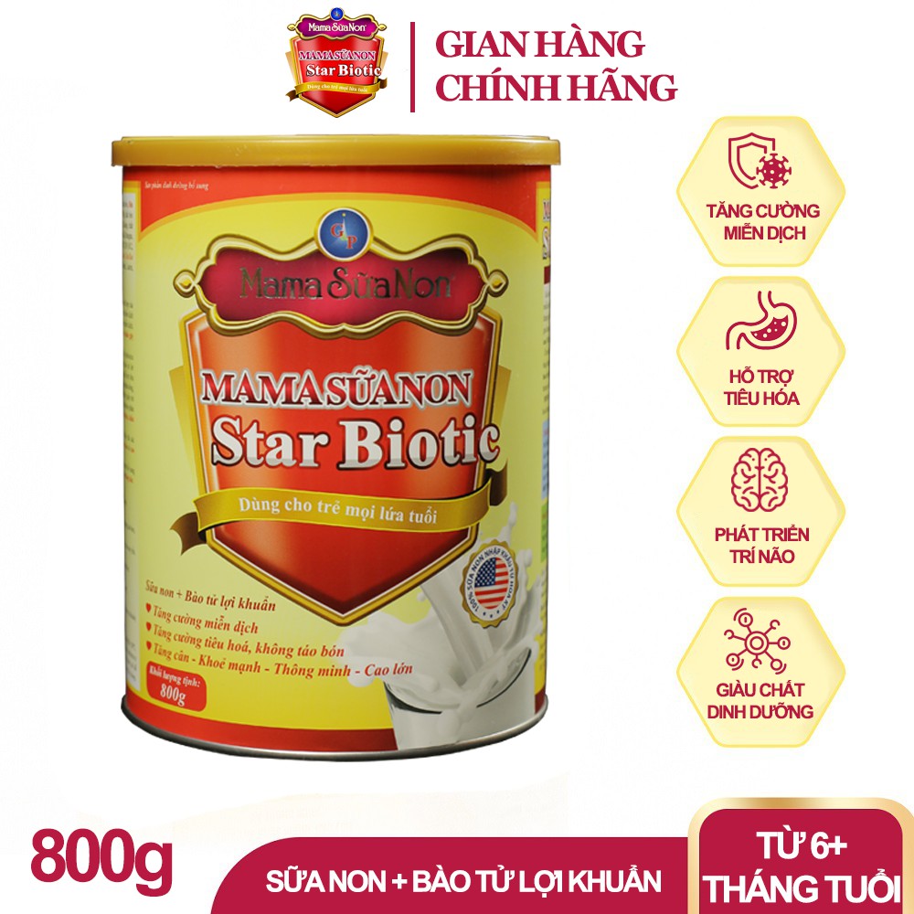 [Sữa non - Bào tử lợi khuẩn] MaMa Sữa Non Star Biotic - 800g/lon - [Tặng Yến Sào] - 100% Sữa non nhập khẩu từ Mỹ