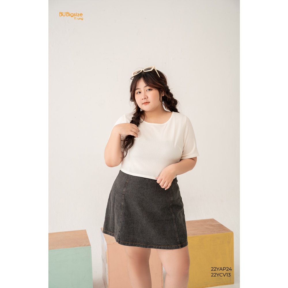 Áo thun xốp dáng ngắn cổ tròn BIGSIZE (55kg đến 95kg) - 22YAP24 - [BU Bigsize Young]