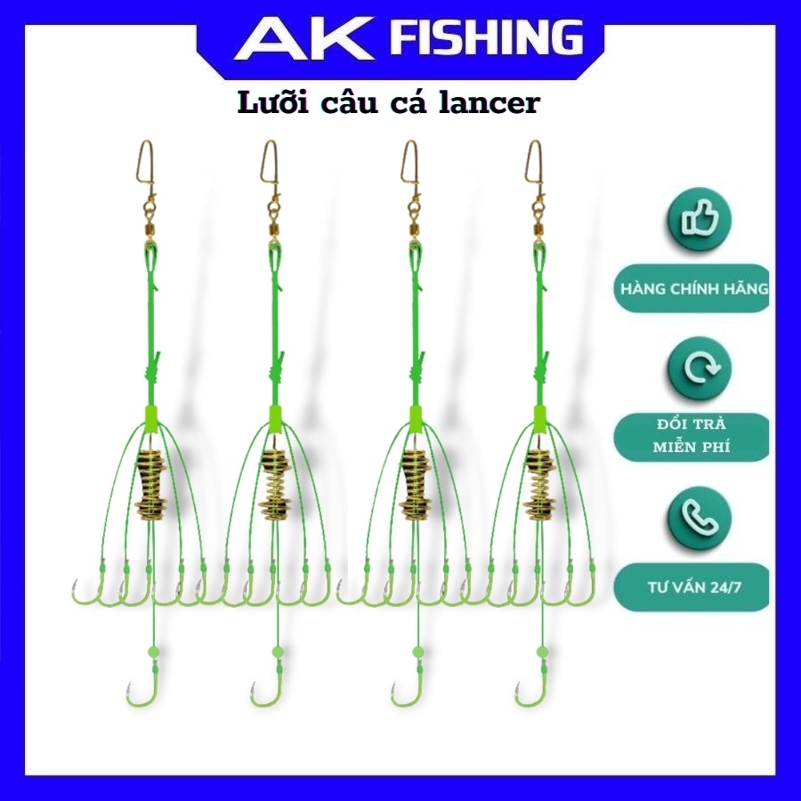 Lưỡi câu cá lăng xê  màu xanh Hộp 4 lưỡi siêu bén siêu nhậy chính hãng chất lượng giá rẻ