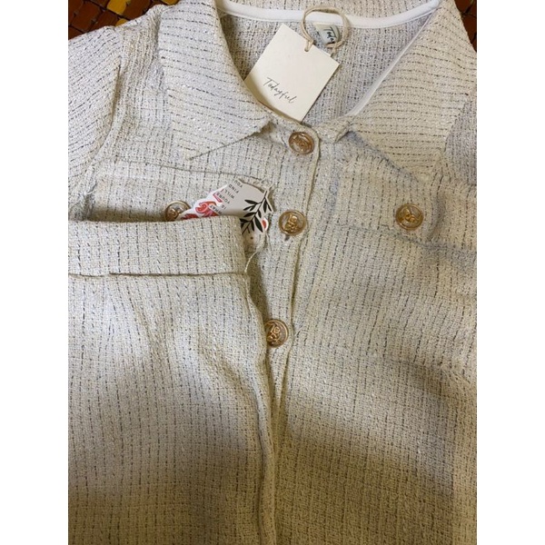 (ORDER TAOBAO) Set dạ tweed gồm áo và quần cúc đồng