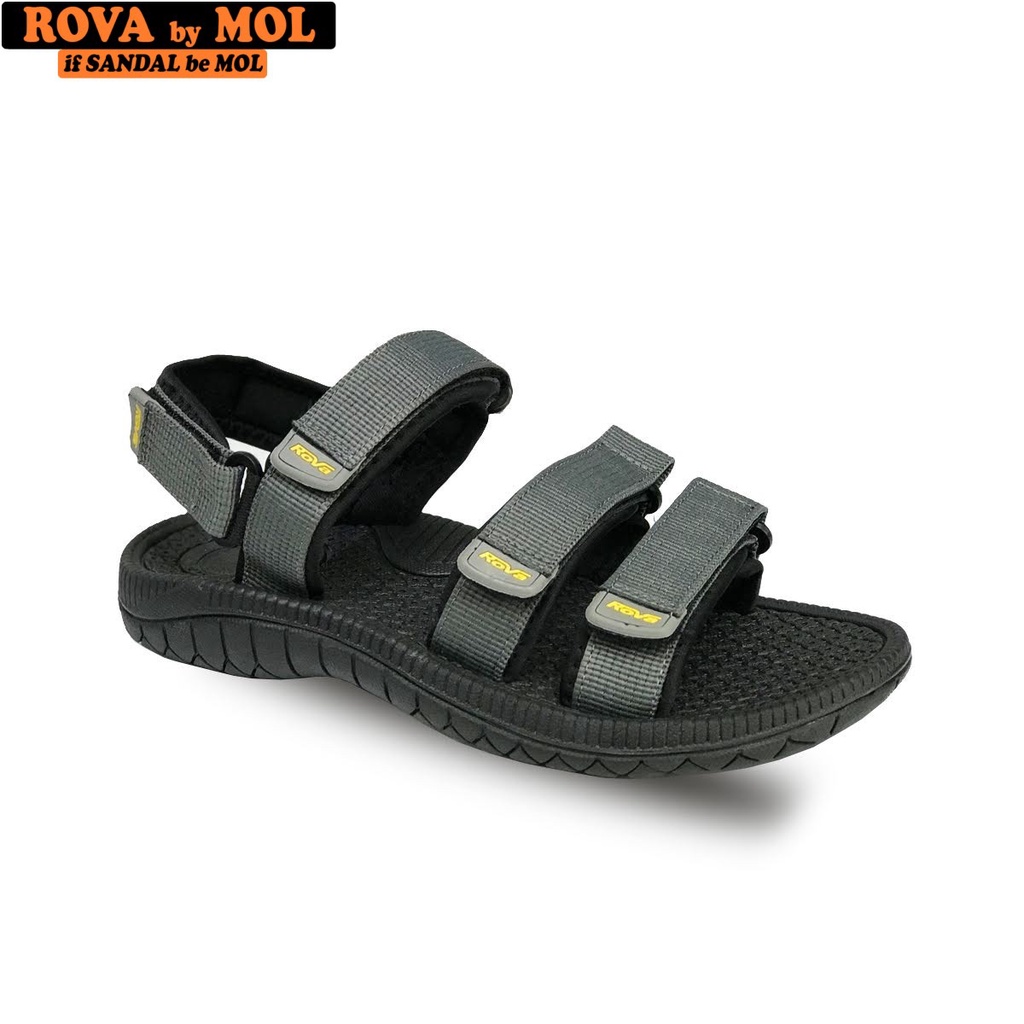 Giày sandal nam hiệu Rova siêu bền kiểu 3 quai ngang đế cao su quai dù đi học màu xám mã RV39-1