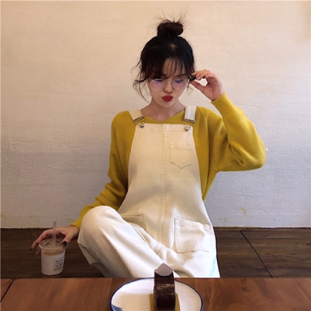 Quần yếm bò jeans Ulzzang màu đen trắng / yếm jeans ống suông Ulzzang | BigBuy360 - bigbuy360.vn