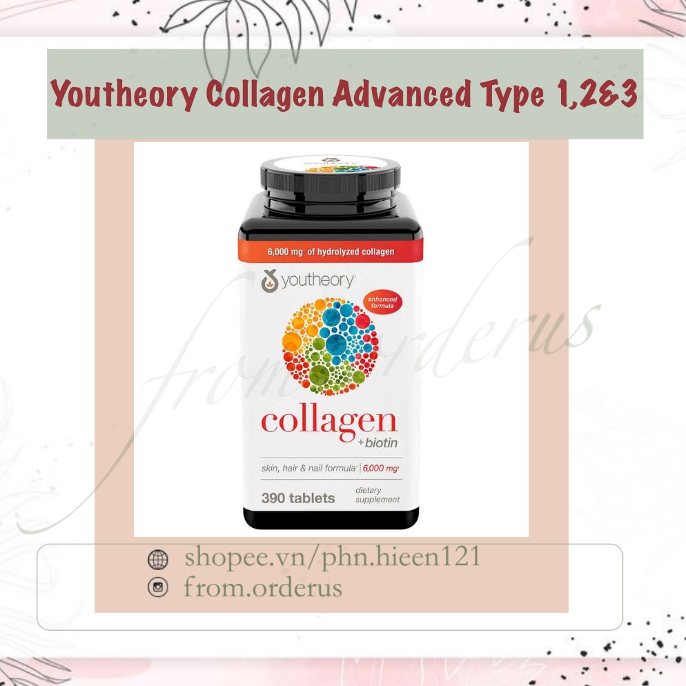 [MẪU MỚI] Viên Uống Youtheory Collagen Advanced 390 Viên Type 1,2&3