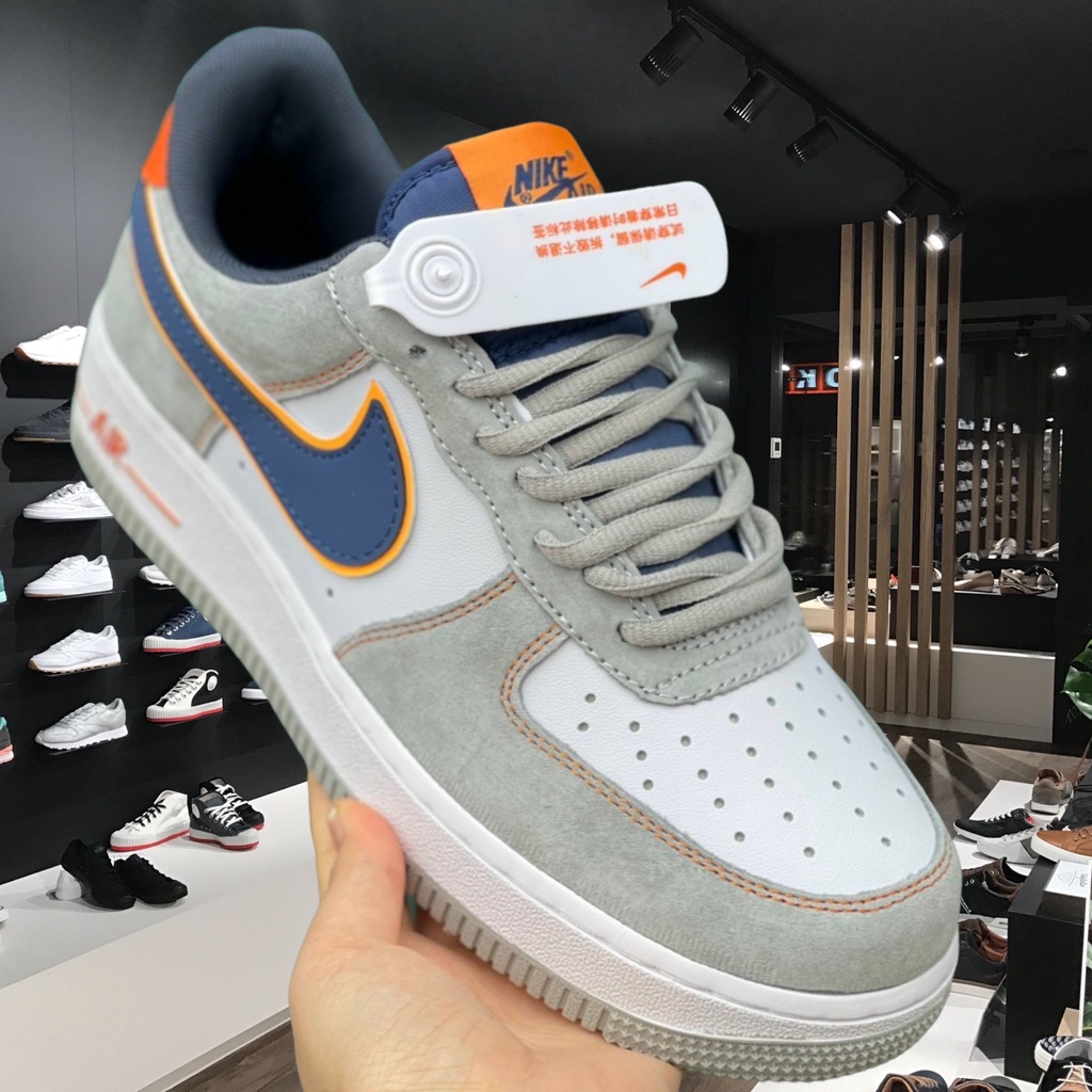 🎀 SIÊU HÓT 🎀 Giày Nike Air Force 1 AF1 Xám gót cam da lộn bản cao cấp 1-1 trung full box + bill
