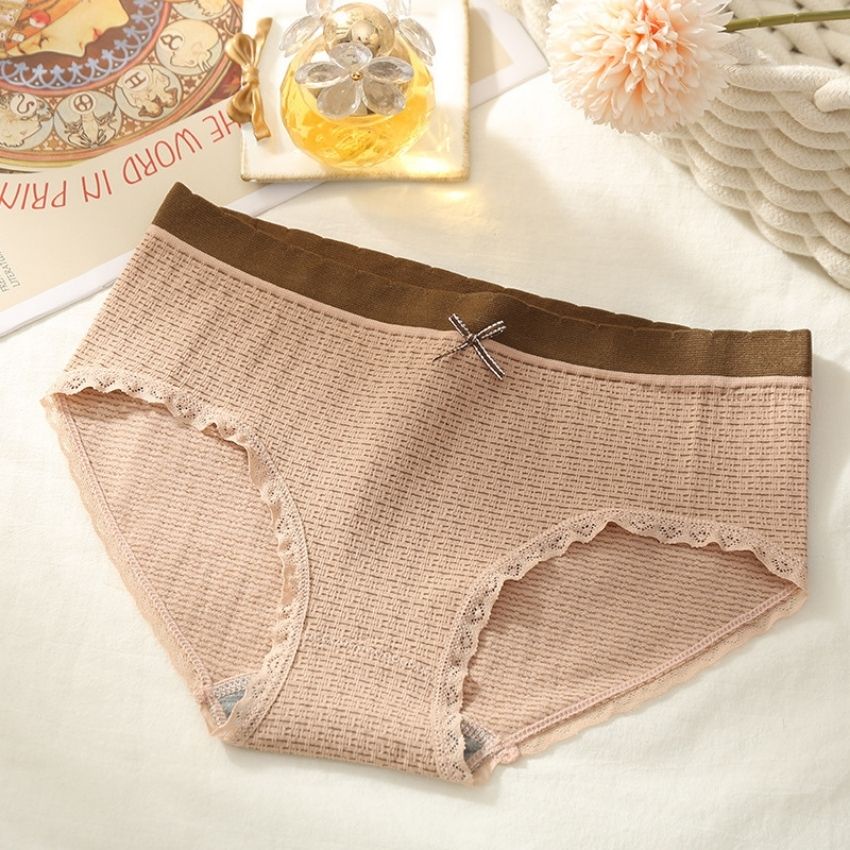 Quần Lót Cotton Kháng Khuẩn - Quần Chíp Nữ Đính Nơ Viền Ren Sọc Kẻ Độc Đáo Siêu Gợi Cảm Q14