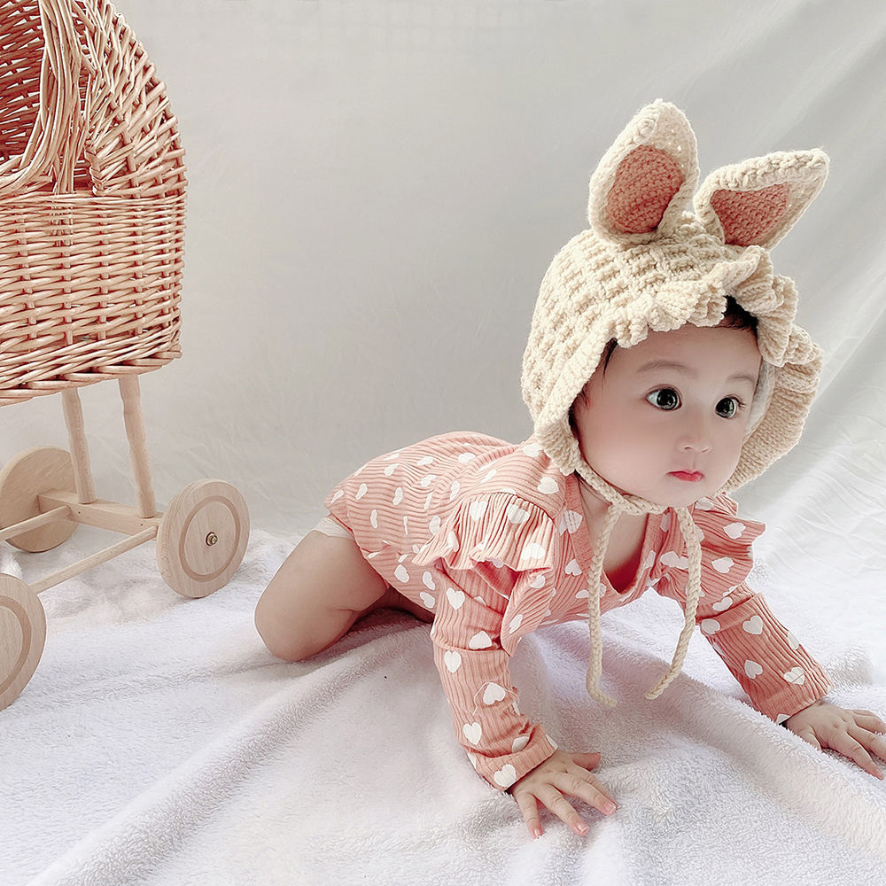 Áo liền quần cotton tay dài phong cách mùa thu họa tiết in hình trái tim đáng yêu cho bé gái