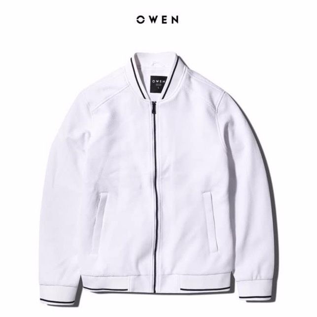 OWEN - Áo khoác nỉ nam 2 lớp màu trắng dáng bomber - Áo khoác bomber Owen