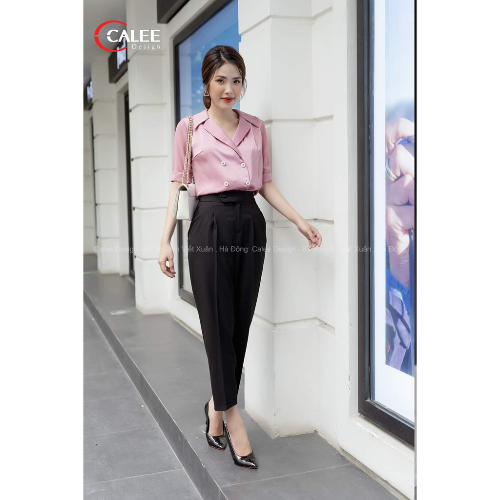 Quần Baggy Nữ Dáng Dài Cúc Bọc Vải Công Sở Cao Cấp