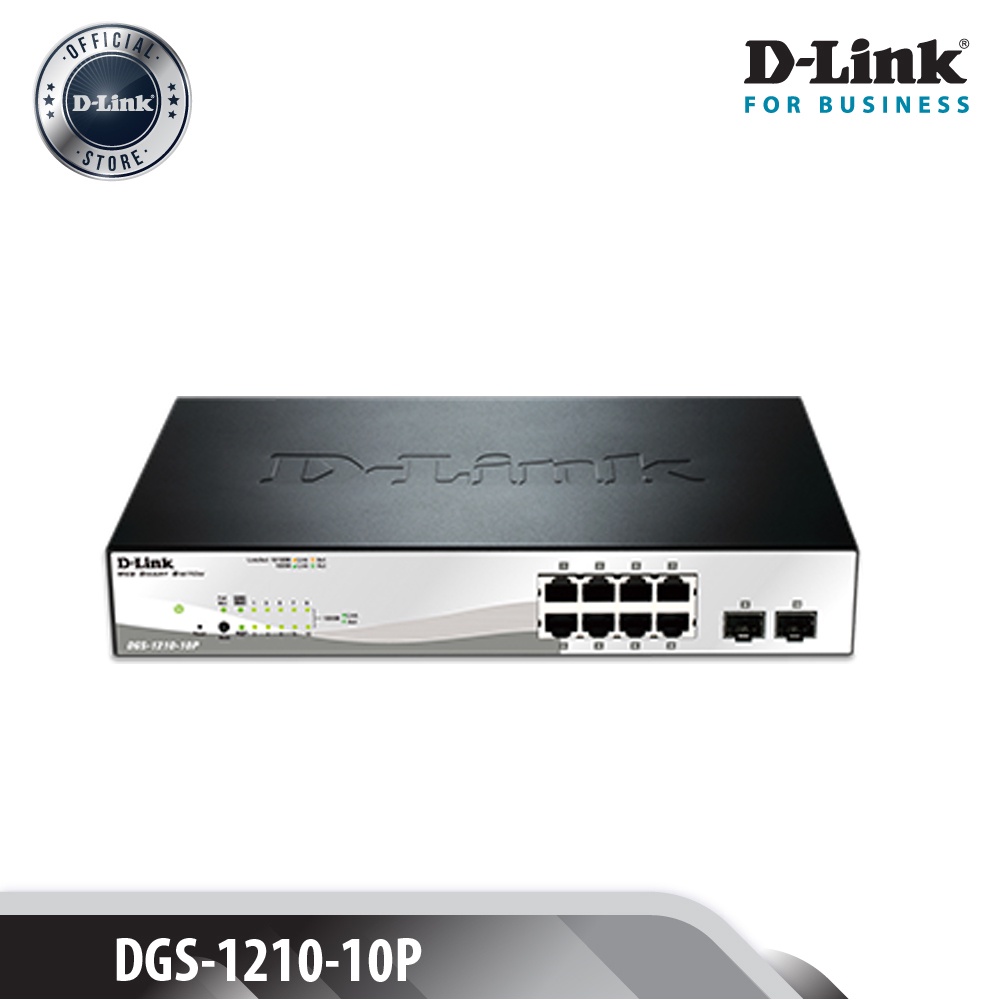 D-LINK DGS-1210-10P - Bộ chia cổng mạng có PoE 10 cổng 8 x 10/100/1000BASE-T PoE ports + 2 x Gigabit SFP ports