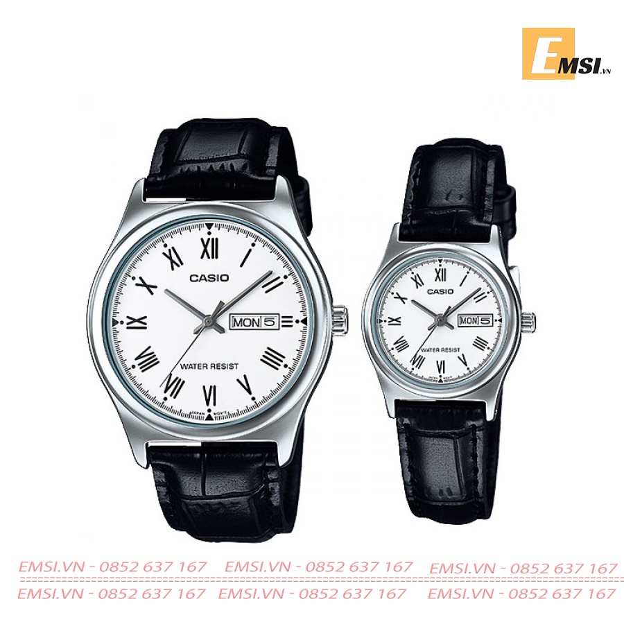 Đồng Hồ Cặp Đôi Casio MTP-V006L-7B và LTP-V006L-7B Dây Da Màu Đen - Mặt Tròn Màu Trắng EMSI.VN
