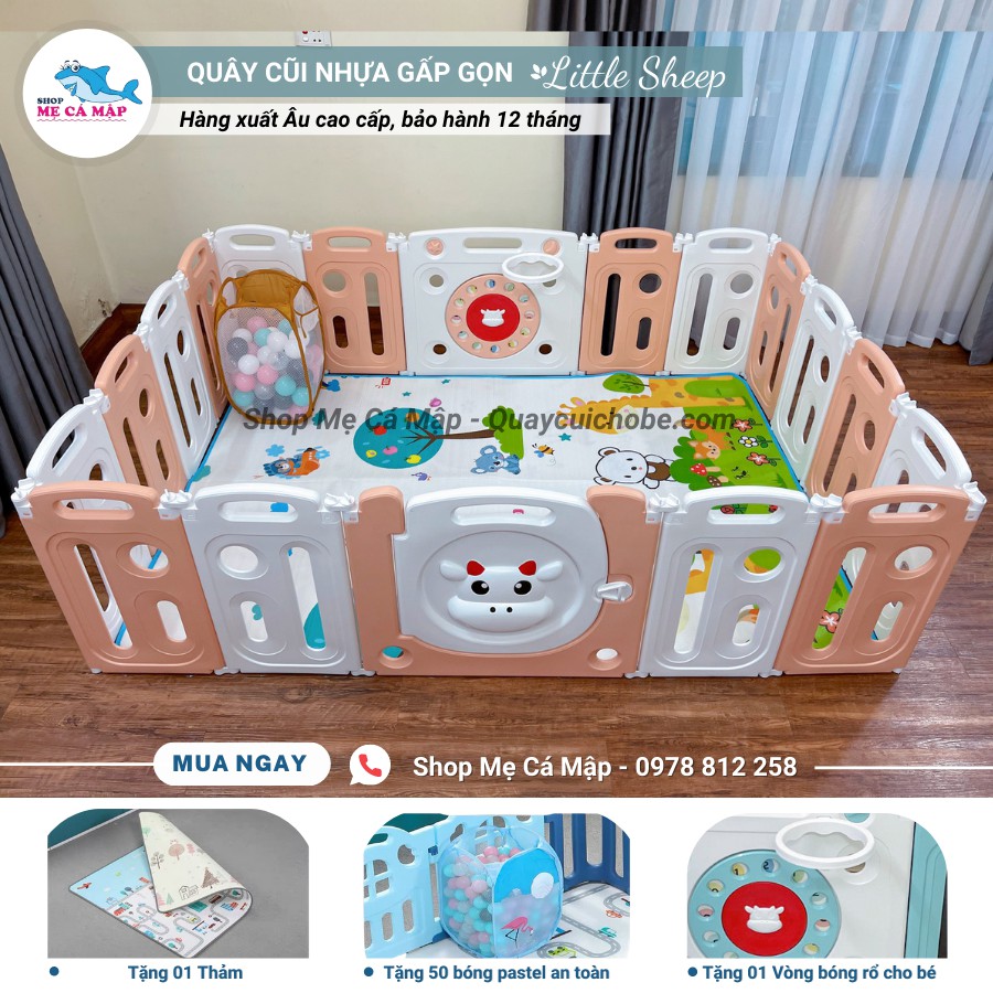 [Xả kho] Quây cũi nhựa gấp gọn 2021 TẶNG BÓNG RỔ, BÓNG THẢM, hiệu Little Sheep nhựa an toàn