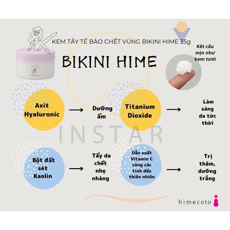 Kem giảm thâm vùng kín Bikini hime nhật bản tẩy tế bào chết dưỡng da làm trắng vùng kín xe khít lỗ chân lông
