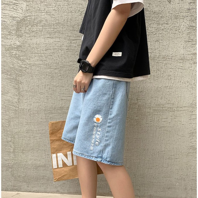 Quần short jean hoa cúc nam nữ Style ulzzang siêu hot | BigBuy360 - bigbuy360.vn