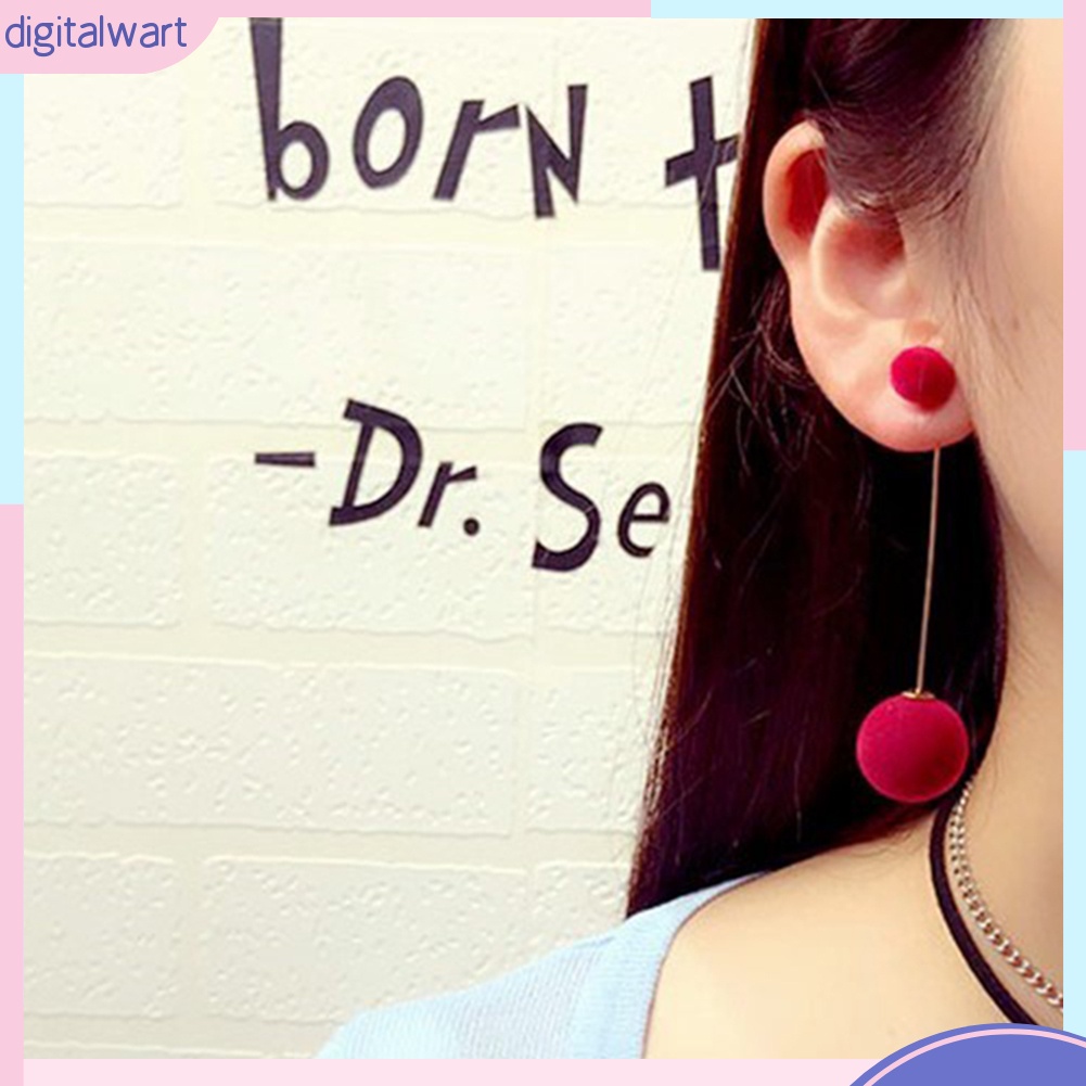 Khuyên tai dài quả bông tròn xinh xắn cho nữ