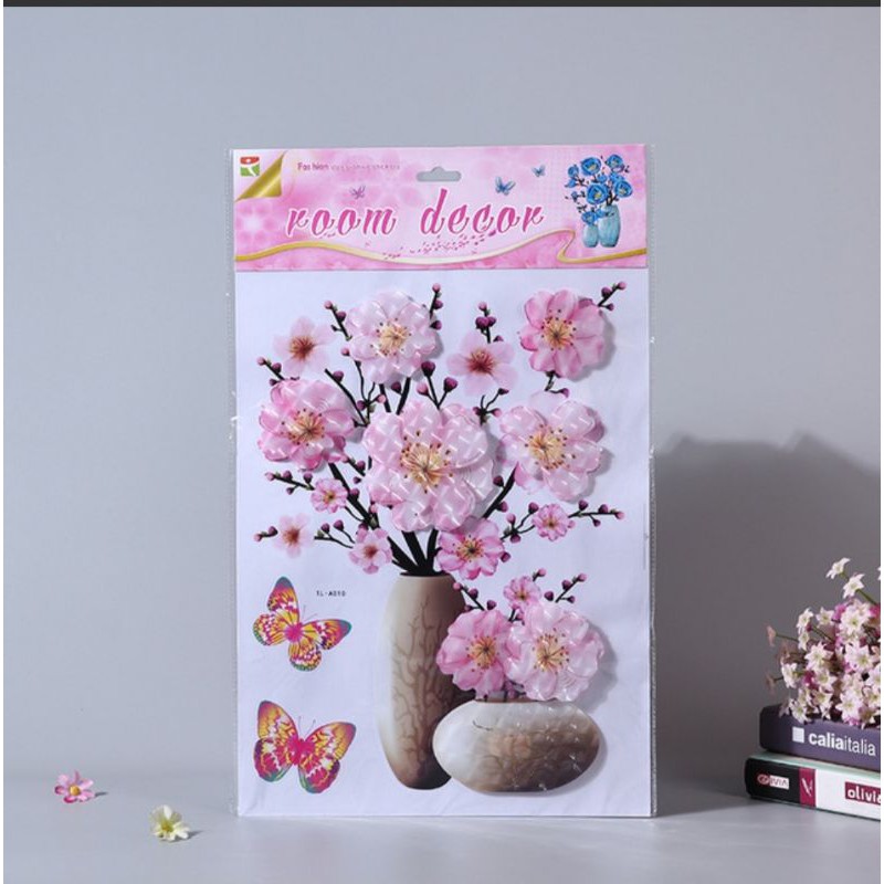 Tranh 3d bình hoa trang trí tủ kính dán tường siêu đẹp | BigBuy360 - bigbuy360.vn