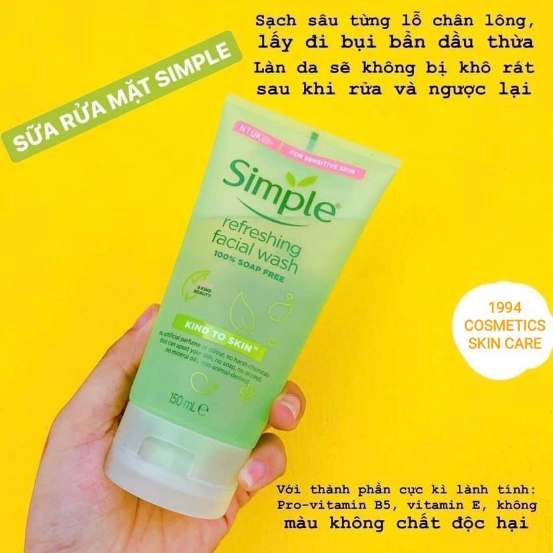 Sữa rửa mặt Simple chính hãng dạng gel dịu nhẹ cho dầu mụn và da nhạy cảm | BigBuy360 - bigbuy360.vn
