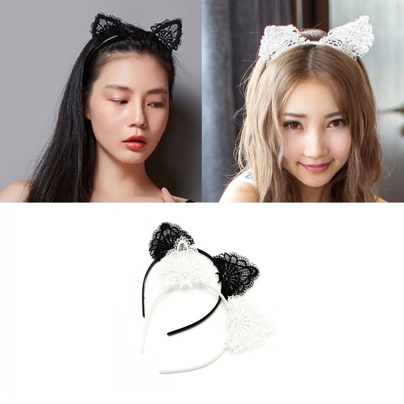 Cài Tóc Tai Mèo Phối Ren Dễ Thương Cho Nữ