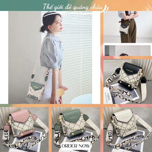 Túi đeo chéo nữ phối quai ngọc nhân tạo phong cách trẻ trung Hàn Quốc - Hàng Quảng Châu Cao Cấp (TT11)
