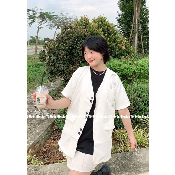 (T.U Bigsize 50-75kg) Áo Blazer Cộc Tay 6 Dọc Khuy Choàng Ngoài Phong Cách Y2K