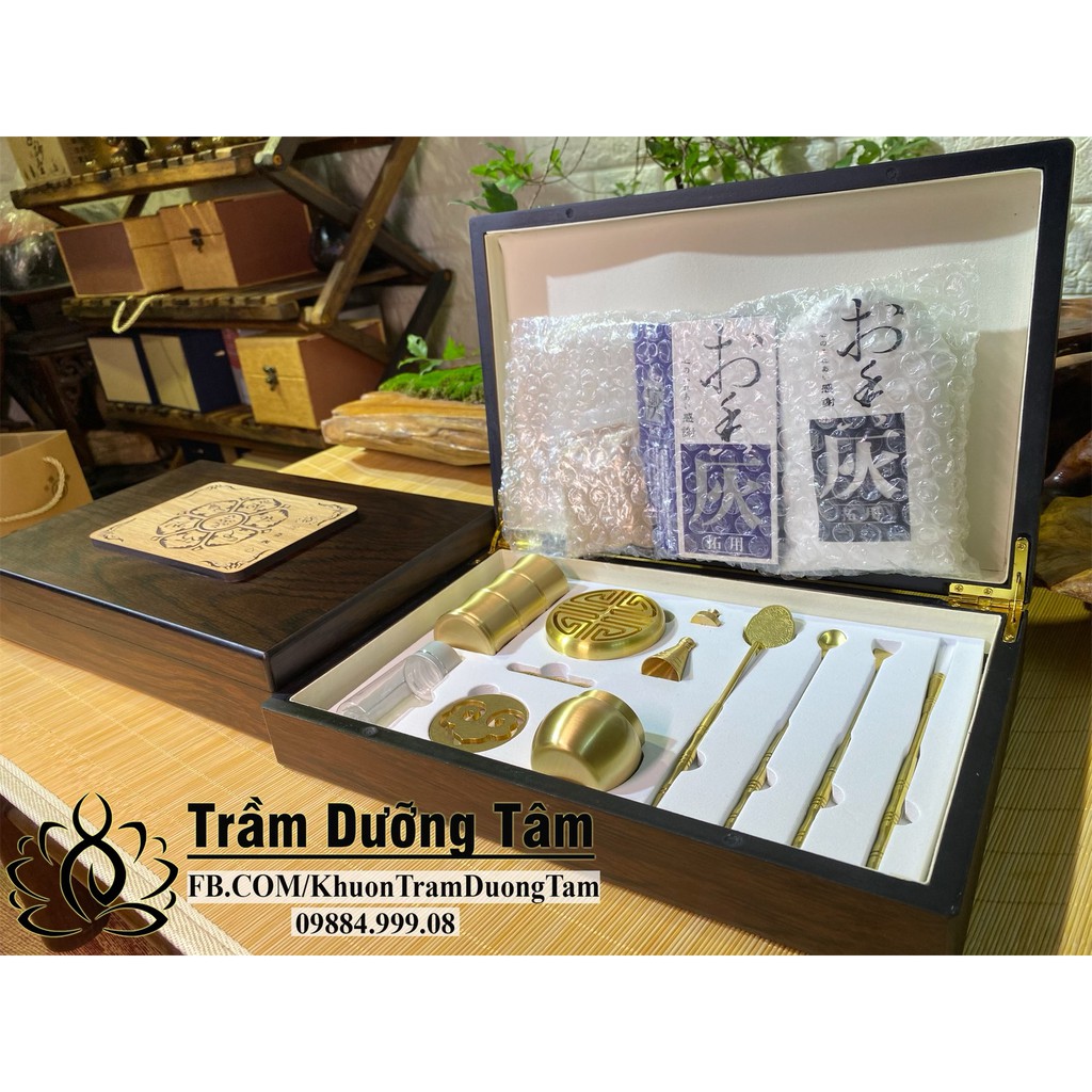 Bộ Dụng Cụ Đốt Trầm Full - Trầm Dưỡng Tâm - Xông Trầm - Tạo Hình Khuôn Đốt Trầm - Hộp gỗ sang trọng, chất lượng cao cấp.