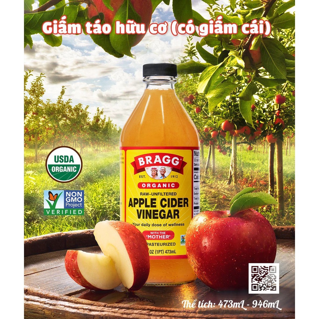 Giấm Táo Hữu Cơ Bragg 473ml - Hàng Mỹ - Date 2027