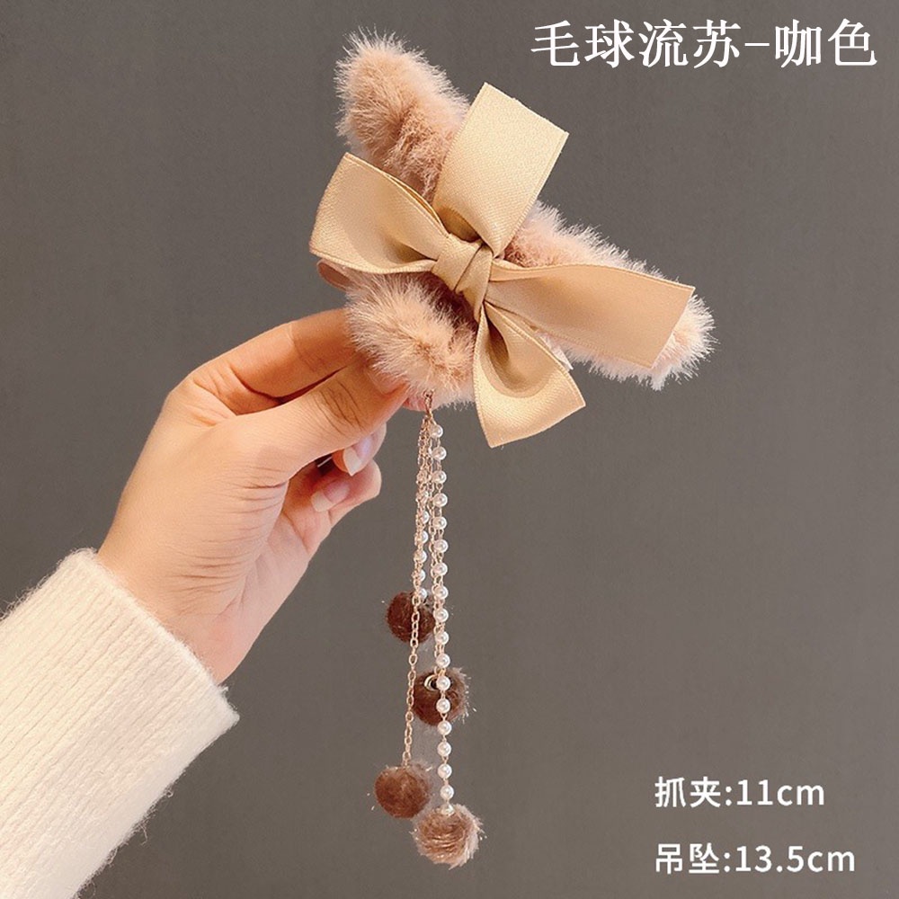 Kẹp tóc nơ ren hoa phối tua rua cỡ lớn kiểu dáng xinh xắn