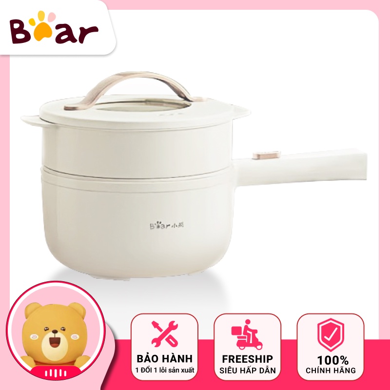 Nồi điện đa năng, Quánh điện chính hãng Bear 1,6L chống dính, Nồi Lẩu, Chiên Rán, Nấu Cháo + Tặng Kèm Lồng Hấp - NDC