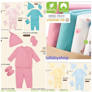 Set sơ sinh cài lệch Lullaby vân tháng gồm quần áo sơ sinh, 1 mũ, 1 đôi bao tay, 1 đôi bao chân, hàng cao cấp chính hãng