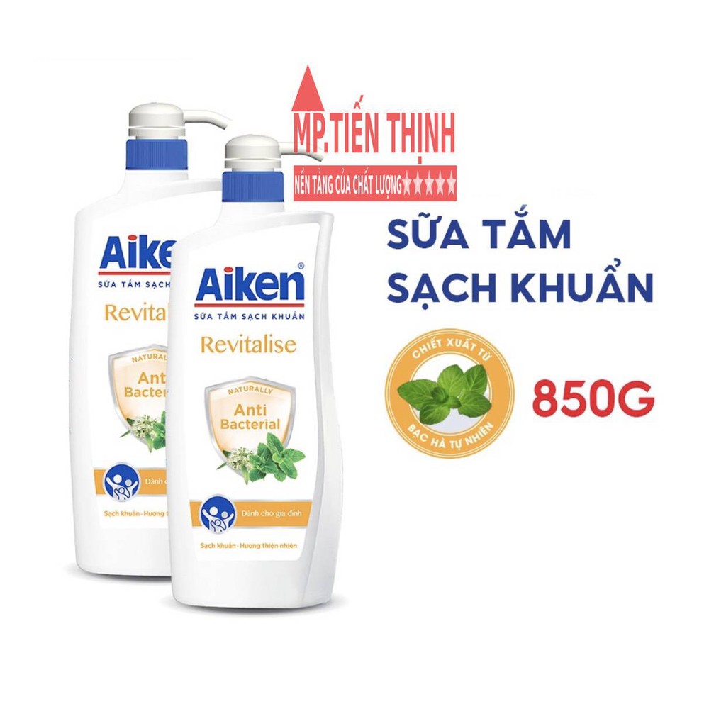 Aiken Sữa tắm Sạch khuẩn Chiết Xuất Bạc Hà -- Trà Xanh Thiên Nhiên 850g - TẶNG BÔNG TẮM TẠO BỌT