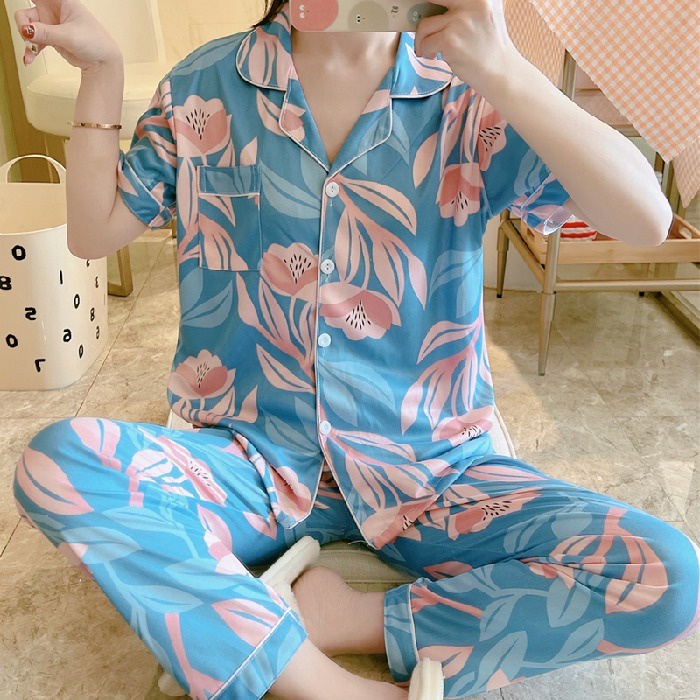 Bộ Đồ Ngủ Tay Ngắn Chất Liệu Cotton Thời Trang Xinh Xắn Cho Nữ