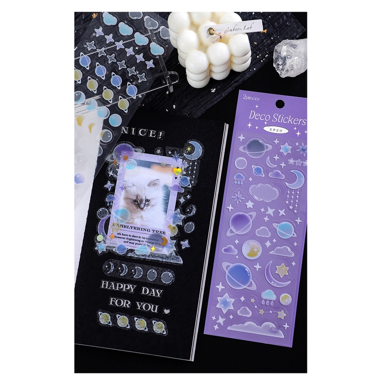 Sticker trang trí sổ hình trăng sao mây trời, hình dán trang trí sổ tay cá tính