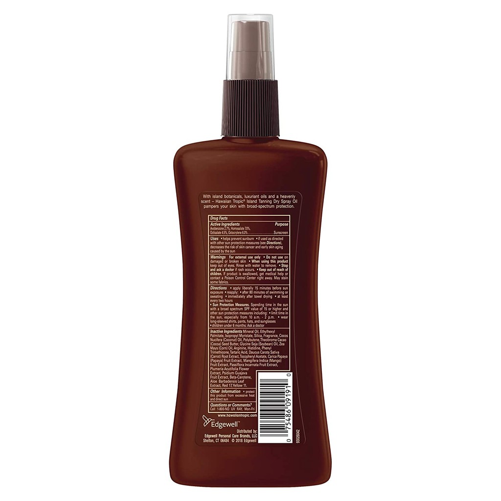 Dầu tắm nắng &amp; bảo vệ da Hawaiian Tropic Sunscreen Protective Tanning Dry Oil Sunscreen Spray SPF 6 (Mỹ)