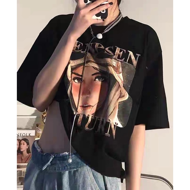 Áo thun ngắn tay dáng rộng Xiaozhainv in họa tiết phong cách hip hop đường phố dành cho nữ | BigBuy360 - bigbuy360.vn