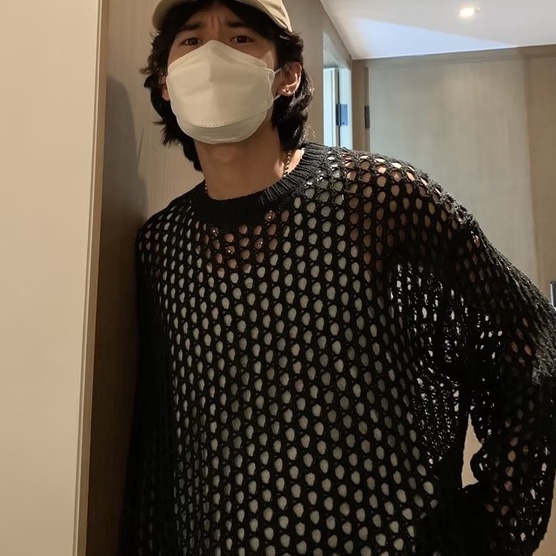 Áo Thun Dệt Kim Lưới Xuyên Thấu Cao Cấp Thời Trang Mùa Thu Đường Phố Ngoài Trời Cho Nam Niche De