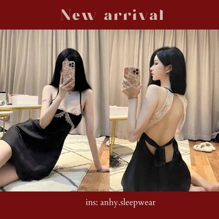 Váy ngủ lụa 2 dây phối ren thoáng mát mềm mại, đầm ngủ ren sexy