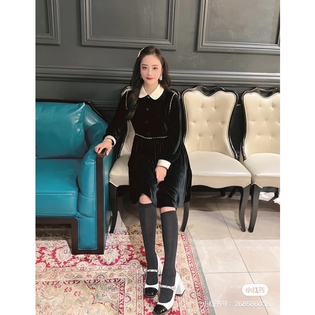 Đầm nhung dáng xoè sang trọng thương hiệu Miu Miu cao cấp