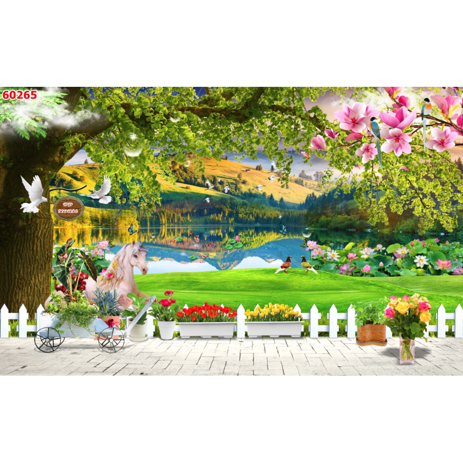 Tranh thác nước, dãy núi thiên nhiên tặng keo và dụng cụ dán