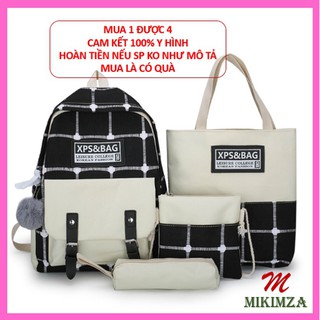 Balo Ulzzang - Cặp Sách Đi Học - Combo 4 sản phẩm Phẩm Vải Caro Chống Thấm Quảng Châu MKZ67