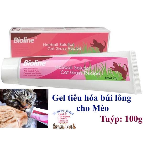 Gel tiêu hóa búi lông cho Mèo Bioline Hairball Solution Cat Grass Recipe Tuýp 100g Giúp tiêu hóa búi lông,Hỗ trợ tiêuhóa