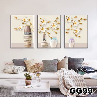 Tranh treo tường canvas 3 bức phong cách Bắc Âu 99, tranh lọ hoa trang trí phòng khách, phòng ngủ, phòng ăn, spa, cà phê