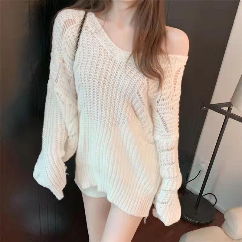 Áo Len Cổ Chữ V Dáng Rộng Phong Cách Hàn Quốc Thời Trang Xuân Thu Hàng Mới Dành Cho Bạn Nữ