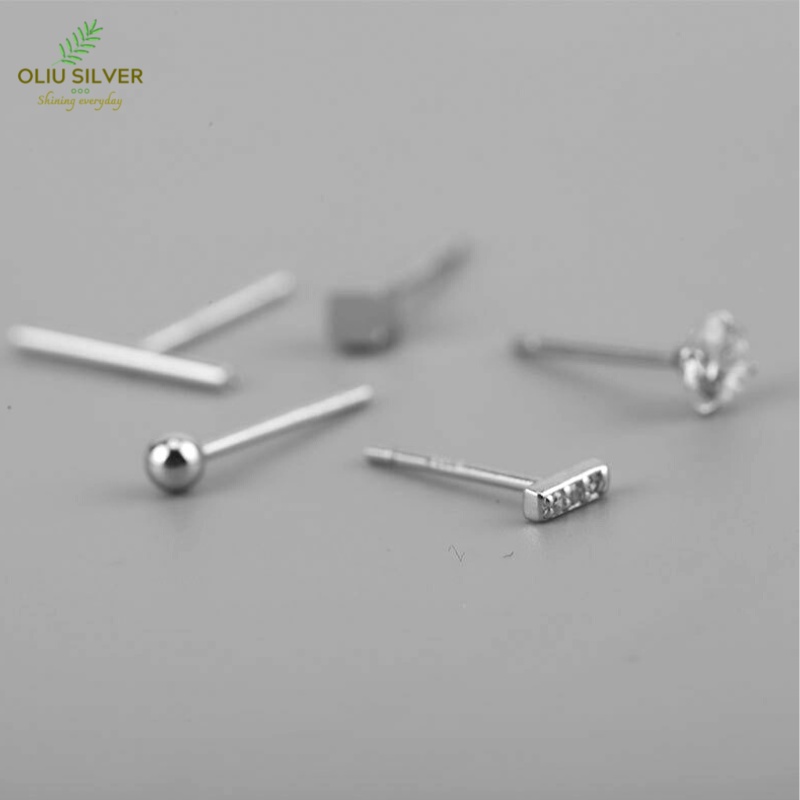 Bông Tai Bạc S925 Bộ 3 Khuyên Tai Hình Học Mini Trẻ Trung Cá Tính | Khuyên Tai Unisex Trang Sức Bạc Thời Trang