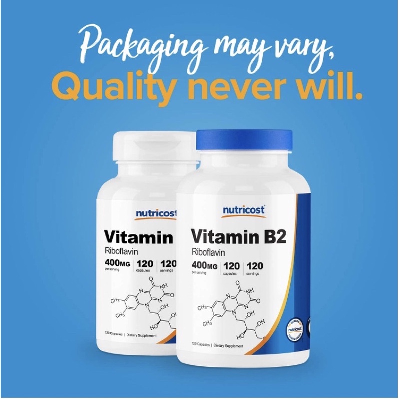 Vitamin B2 liều cao không biến đổi gen Nutricost Vitamin B2 (Riboflavin) 400mg 120 viên USA