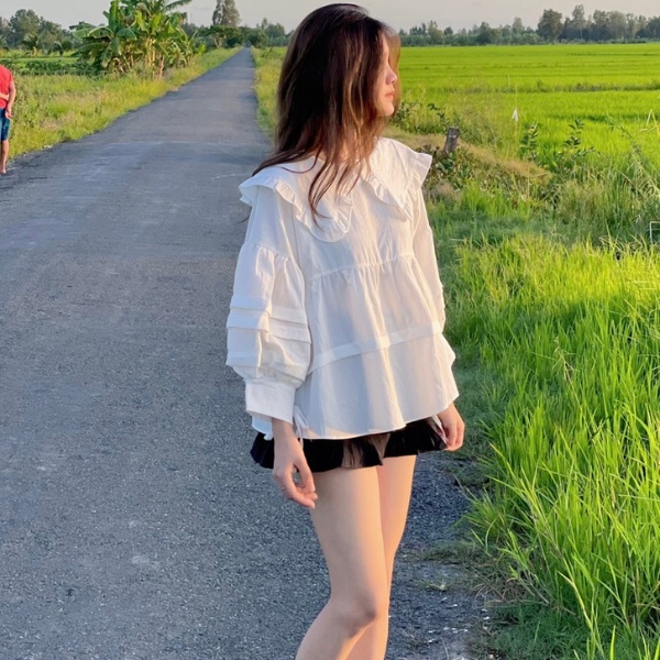 Áo kiểu babydoll tay phồng MS28 MÀU TRẮNG