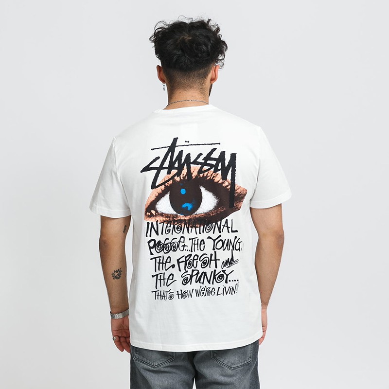 Áo thun tay ngắn cổ tròn dáng rộng in hình đôi mắt phong cách Âu Mỹ thời trang cho nam và nữ