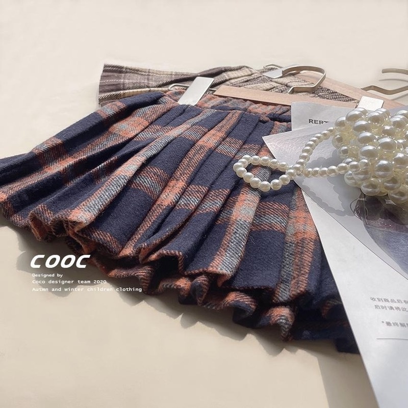 Chân Váy Ngắn Xếp Li Họa Tiết Caro Thời Trang Thu Đông Cho Bé Gái