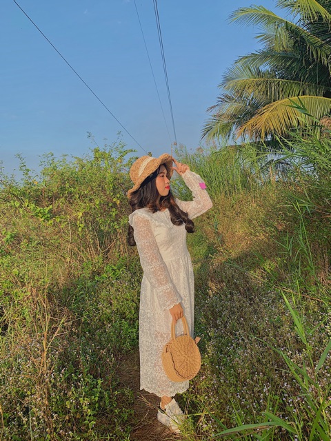 đầm baby doll trắng ren lưới
