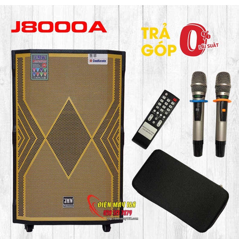 Loa kéo di động công suất lớn thùng gỗ hát hay JMW J8000a tặng kèm 2 micro uhf dienmay168