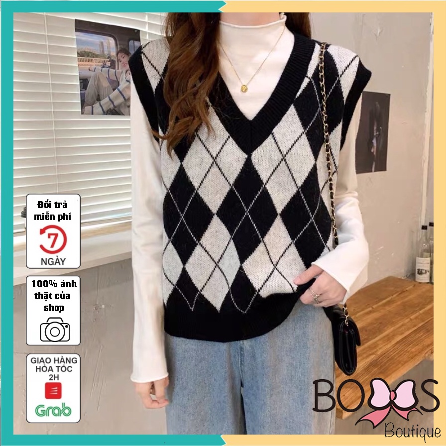 Áo Gile Len Nữ Dày Dặn Họa Tiết Caro Nhiều Màu Phong Cách Ulzzang [LGC]